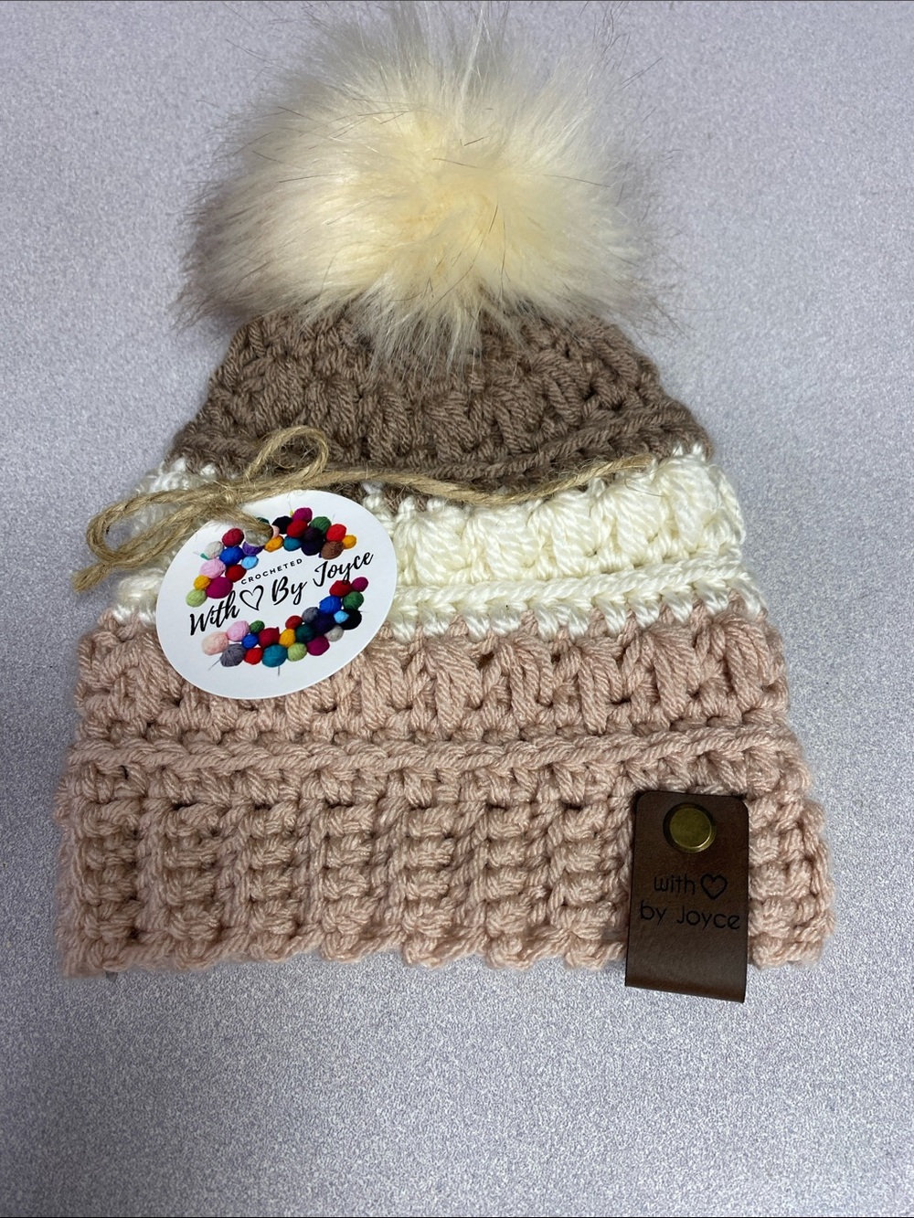 With Love By Joyce Kids Striped Pom Beanie - Pink, Cream & Tan